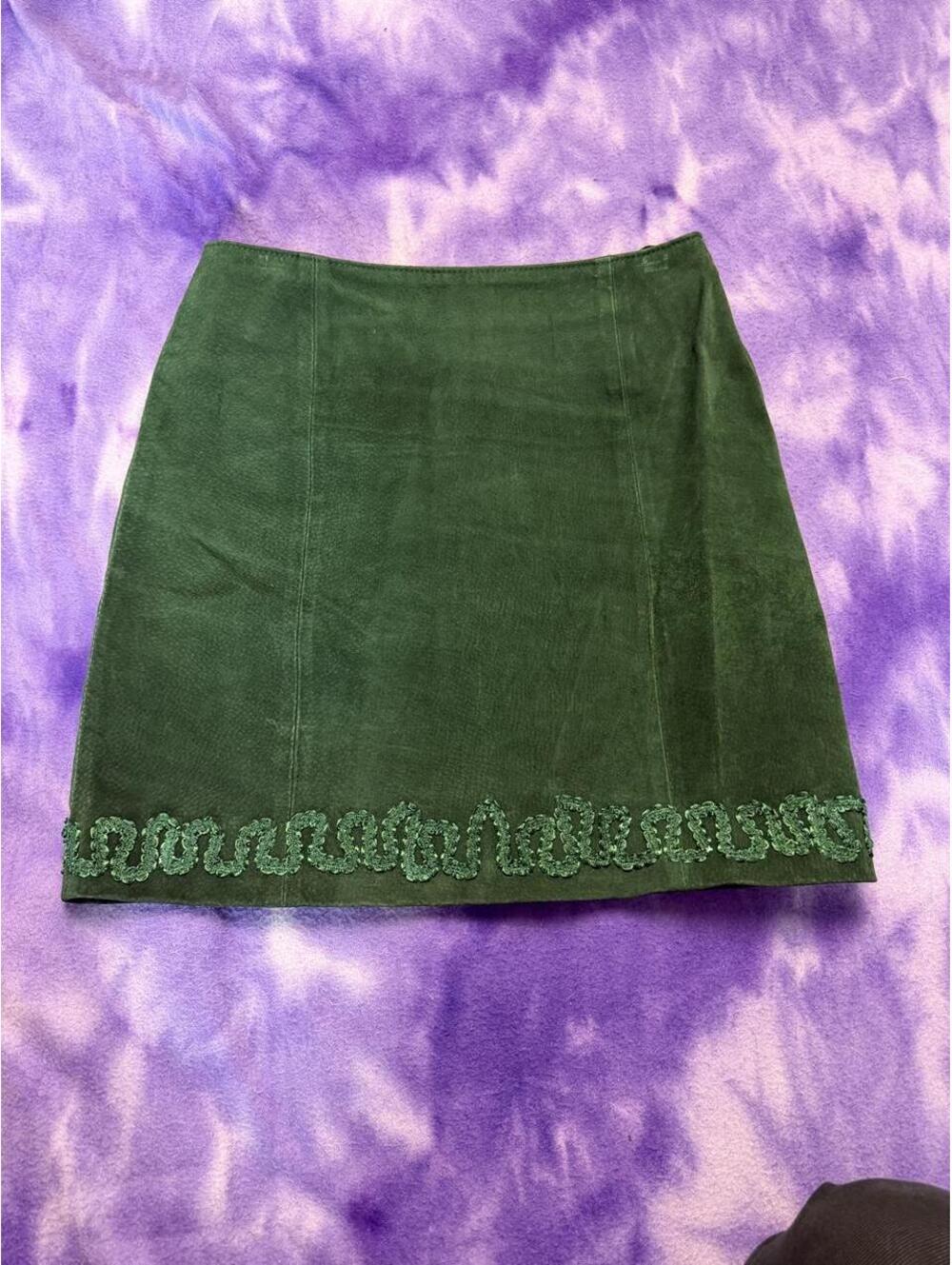 Margo’s genuine suede leather dark green skirt